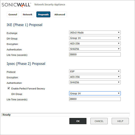 Screenshot of sonicwall, picture7, vpn policy, proposal settings.